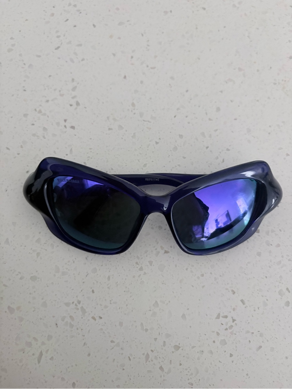 Balenciaga Deep Blue Cat-Eye Sunglasses with Mirrored Lenses